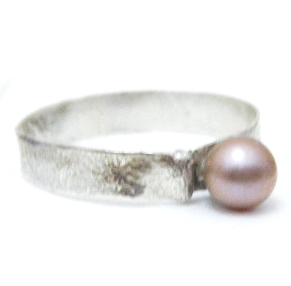 Fused Silver Ring with Pink Pearl